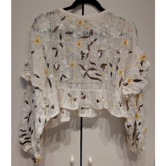 ZARA Sequin Beaded Blouse Lightweight Knit Sweater Top Medium-Large NWT - Picture 9 of 13